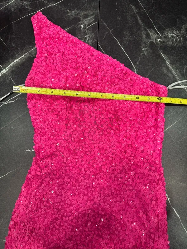 Sherri Hill 54330 Neon Pink Sequin One Shoulder Gown High Slit Women's Dress - Image 11
