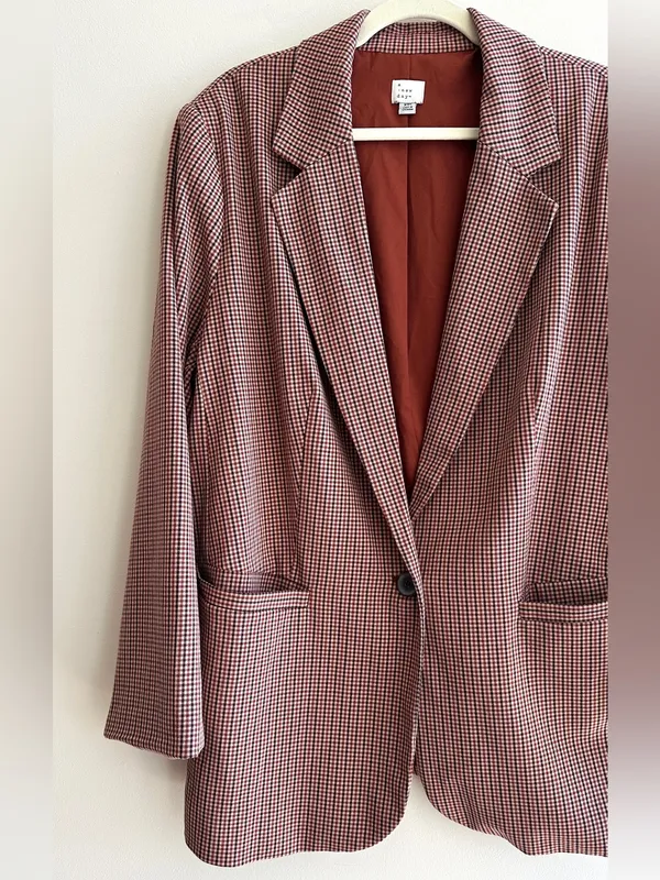 a new day Women’s Oversized Fall Blazer, Brown Plaid, Size XXL - Image 3