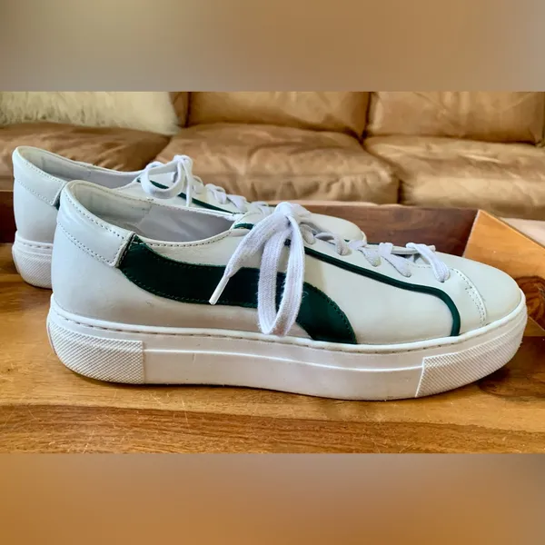 ABLE White/Green Leather Sneakers White Size 11 - Image 9