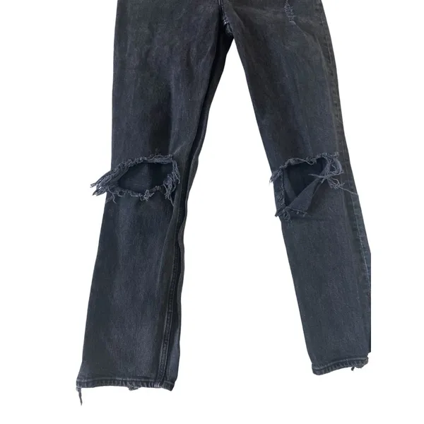 ABERCROMBIE & FITCH 90s Straight Ultra High Rise Black Distressed Jeans Sz 25/0 - Image 7