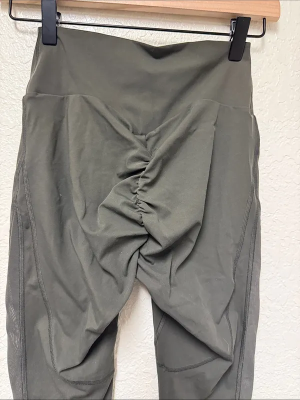GYMSHARK Olive Green Mesh Placement High-Rise Performance Leggings - Image 12