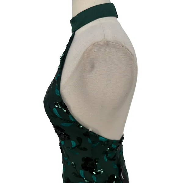 NWT Lulus Emerald Green Sequin Floral Halter Backless Mini Dress Size Small - Image 9