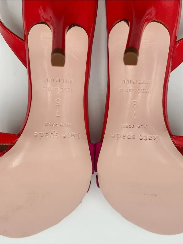 Kate Spade Red & Pink Patent Leather Suede Strappy High Heel Sandals Size 7 - Image 8