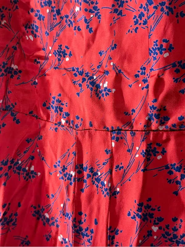 Topshop Red Floral Satin Midi Dress Open Back Long Sleeve V Neck Size 6 - Image 8