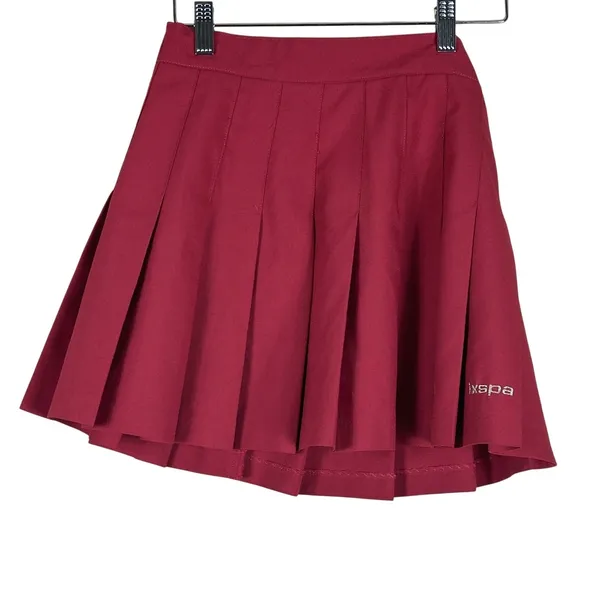 Y2K Vintage IXSPA Pleated Tennis Skirt Burgundy Preppy Athletic Mini Size 4 - Image 2