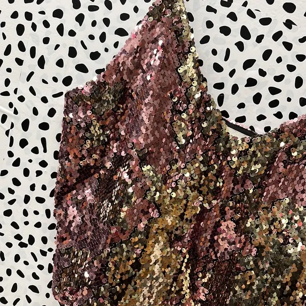 TopShop Pink Gold Flip Sequins V Neck Crop Cami Top 6 - Image 3