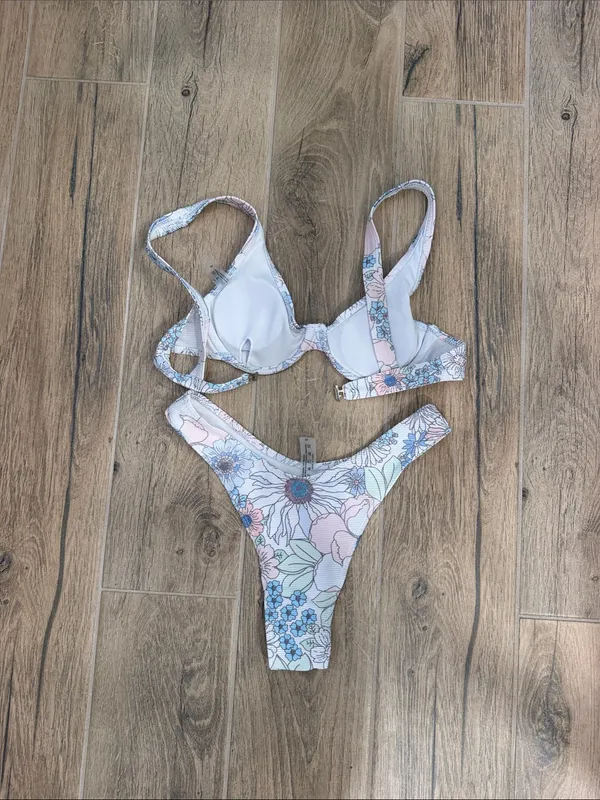 Floral Underwire Bikini Set in Pastel Pink and Blue - Women Swim - Image 2