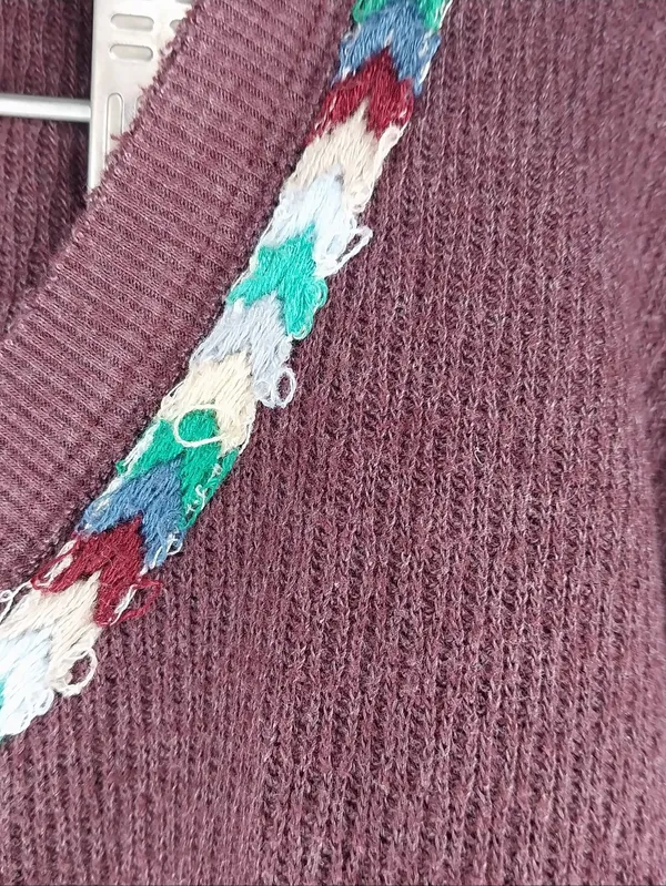 We The Free Plum Henley Boho Hippie Indie Earthcore Waffle Knit Long Sleeve Top - Image 6
