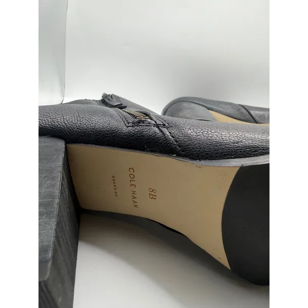 Cole Haan Grand OS Black Leather Ankle Boots Womens 8B Block Heel Booties Zipper - Image 6