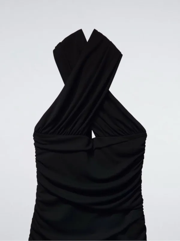 Zara Convertible Halter Top Black Mini Dress Size M - Image 3