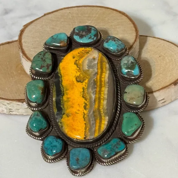 Pendant only - Bumblebee Jasper with Turquoise Large Size at 4” x 3” - Image 6