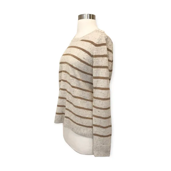Caslon M Wool Blend Beige Tan Stripe Long Sleeve Crew Neck Sweater Knit Pullover - Image 2