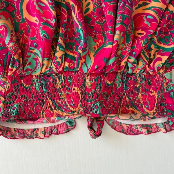 Floral Tube Crop Top Strapless‎ Tie Front Boho Pullover Bandeau Size M - Image 3