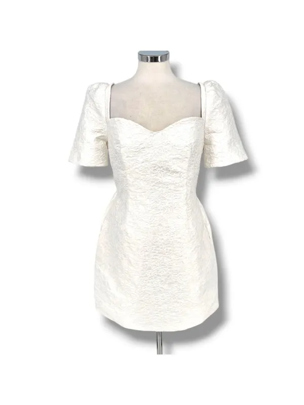 Elliatt Feminise Textured Puff Sleeve Sweeetheart Mini Dress White Size XL - Image 12