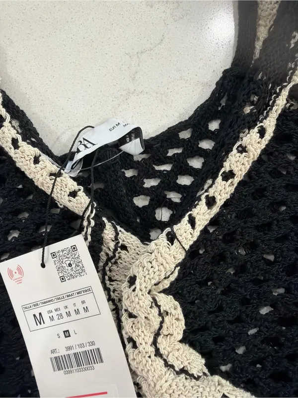 Zara Black Crochet Tank with Cream Ruffle Trim - Image 4