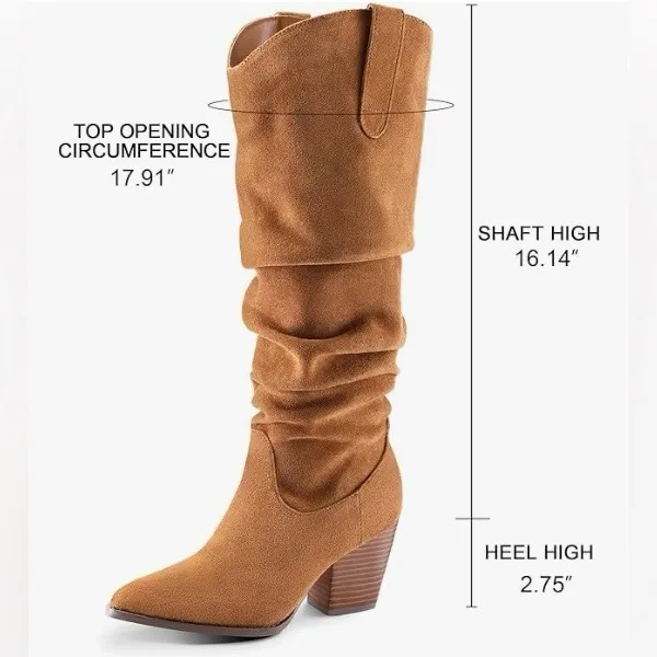Women's Slouchy Mid-Calf Tan Faux Suede Boot Size 7 - Image 4
