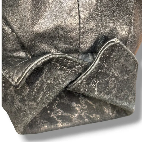 Vintage 80s Black Leather Jacket Suede Embossed Oversized Batwing Belted Moto - Image 6
