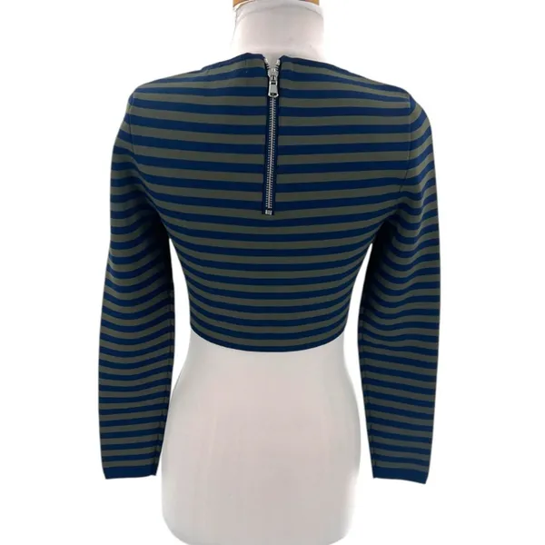 NWT‎ Good American Womens Stripe Long Sleeve Crop Top 2 medium Green/Navy - Image 6