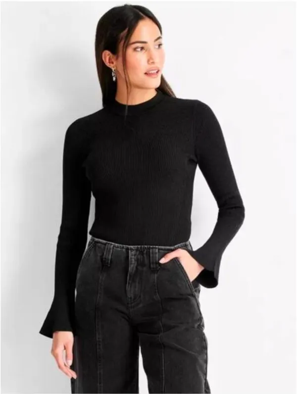 Future Collective Ribbed Knit Flare Sleeve Sweater in Sage Green Large - Image 8