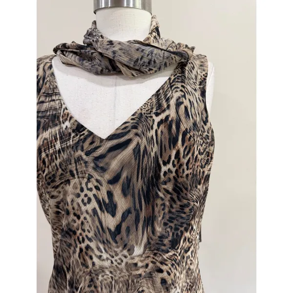 Jones New York Dress Vintage Leopard Print Midi Scarf Dress Brown Tan 16 - Image 5