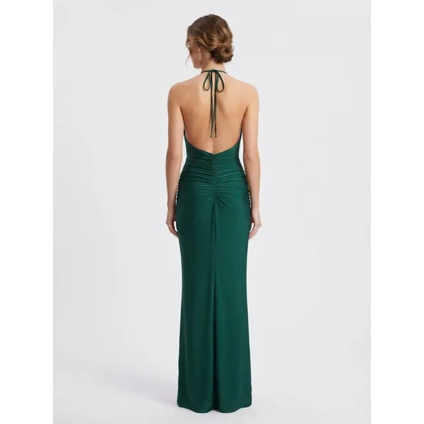 Lulus Emerald Green Halter Open Back Side Slit Maxi Dress XS - Image 2
