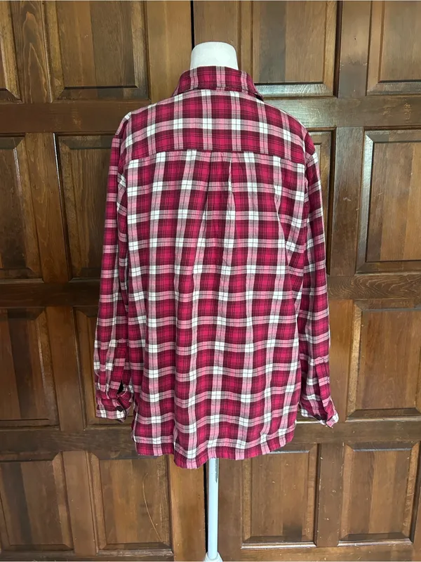 L.L.‎ Bean Womens Large Fleece Lined Flannel Shirt Jacket Plaid Red White 285013 - Image 4