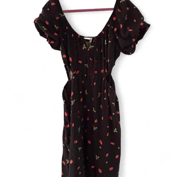 Black cut out Milk maid cottage core strawberry print dress - Image 5