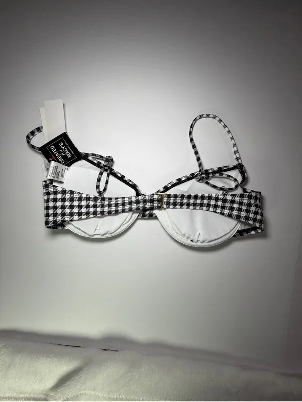 Salt + Cove Black and White Gingham Bikini Top - Small - Image 4