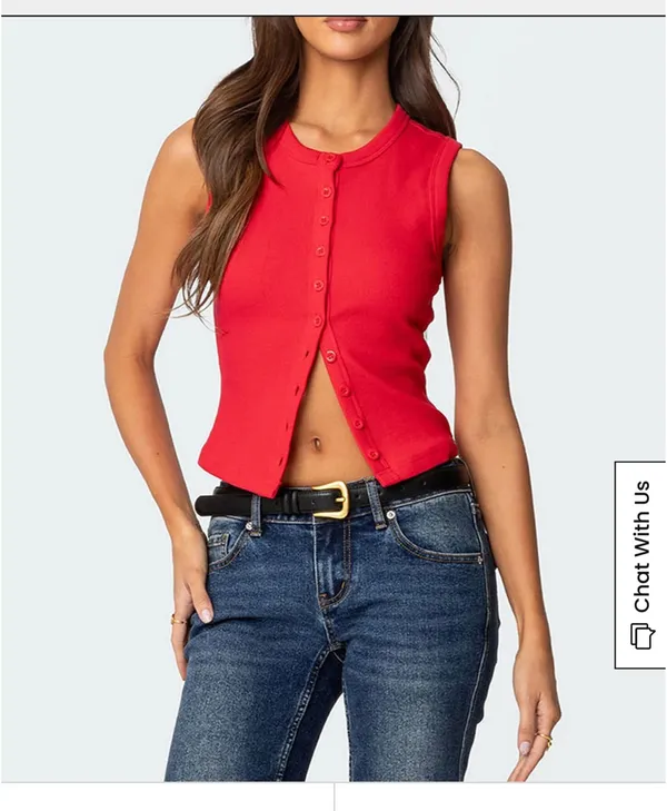 Edikted Red Top Button Top - Image 2