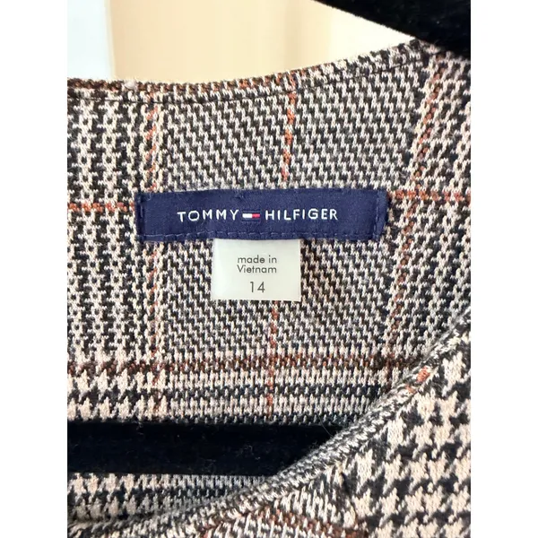 Tommy Hilfiger Glen Plaid Faux Leather Trim Sheath Dress Brown Orange Size 14 - Image 4