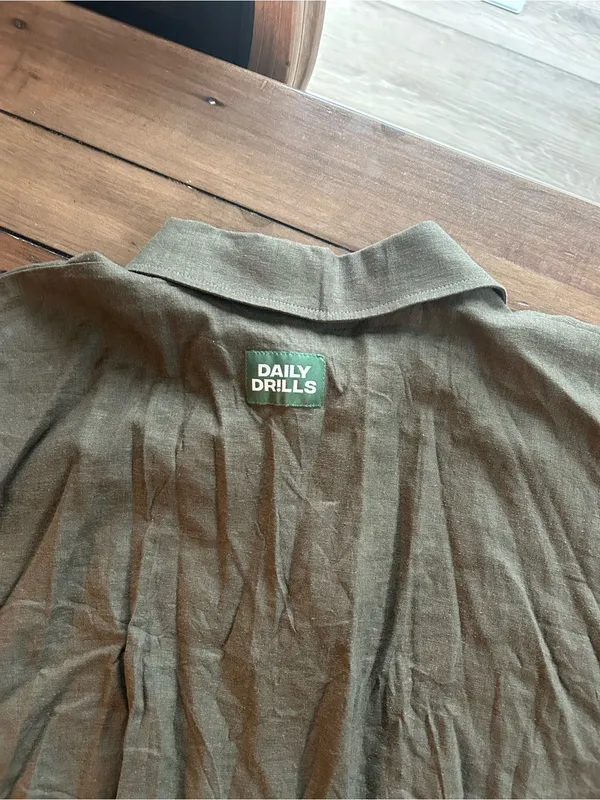 Daily Drills Linen Green Button Down Romper M/L - Image 9