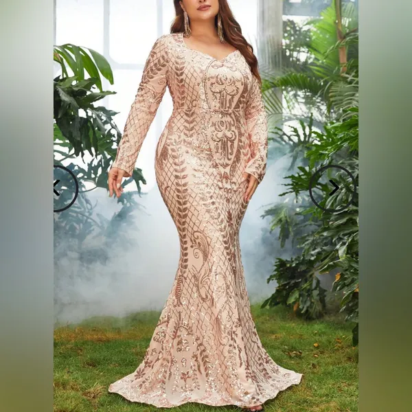 Formal sequence Dress v square Neck long Sleeve Mermaid Evening Gown Size 1X. - Image 2