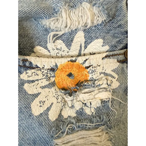 7 For‎ All Mankind Destroy & Daisies Frayed Cutoff Denim Shorts Sz 28 Boho Y2K - Image 10