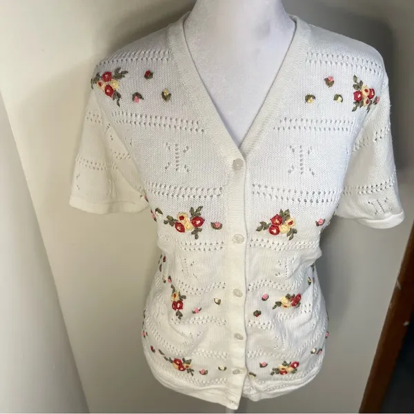 Vintage Northern Reflections Floral Embroidered Cardigan Cottagecore‎ Sweater M - Image 3