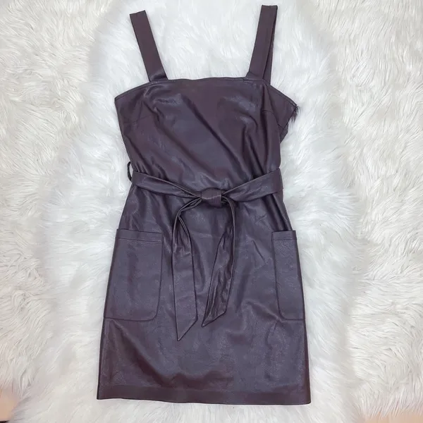 n:Philanthropy Faux Leather Miles Casual Overall Mini Dress Chocolate Cat Brown - Image 5