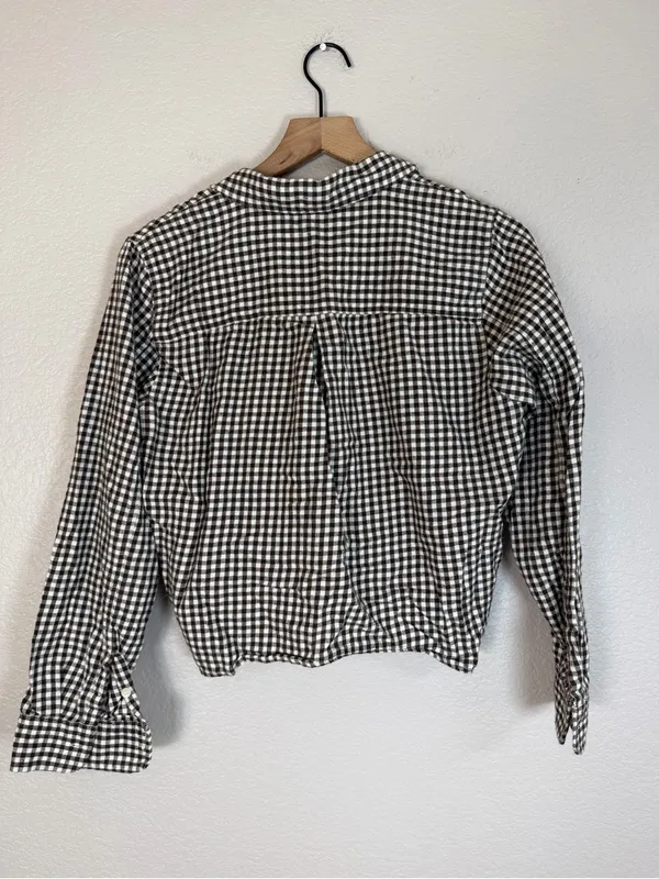 Madewell Gingham Flannel Tie Front Shirt Brown Gingham Check size Large $80 - Image 10