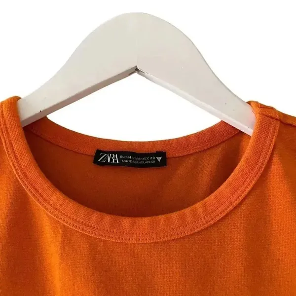 Zara Orange Short Sleeves Cropped Crewneck Basic TShirt SZ M #1706 - Image 2