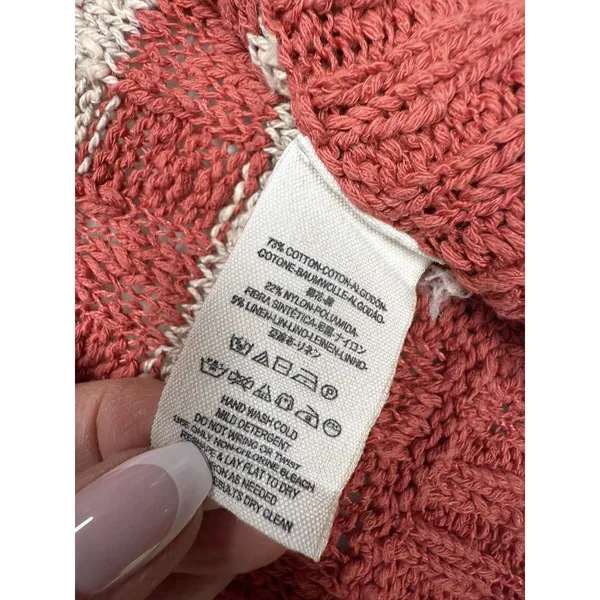 Free People Sweater Womens S Orange White Striped Crop Boxy Cap Sleeve‎ Beachy - Image 7