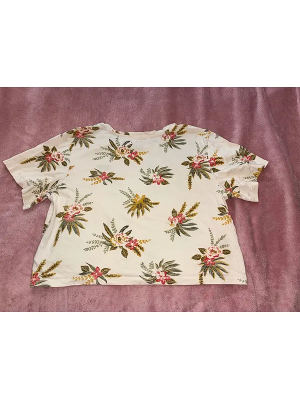 Vans Tropical Palm Leaf Flower Cropped T-Shirt - Image 3
