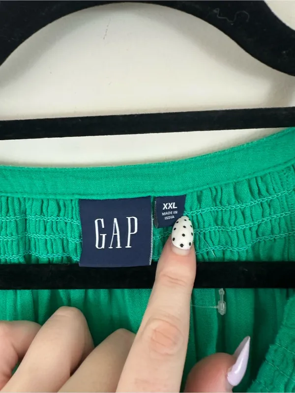 GAP Green V-Neck Crinkle Gauze Tiered Mini Women's Dress Size XXL - Image 5