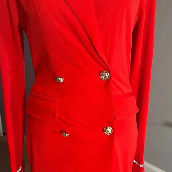 Women’s Red Double-Breasted Long Sleeve Jacket Dress **Size M Runs SMALL NWOT - Image 6