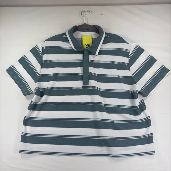 All In Motion Womens Striped Polo Tee Teal White Moisture Wicking‎ Size Large - Image 2