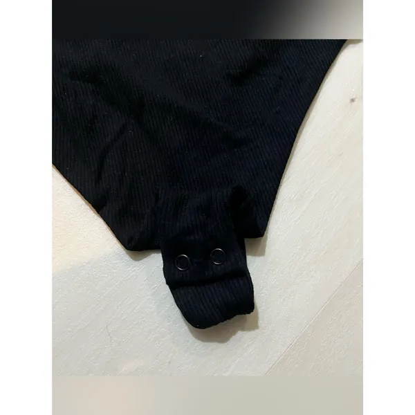 Naked Wardrobe NEW Women Black Spaghetti Strap Ribbed Knit Bodysuit - Image 7