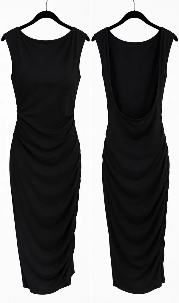 Black Open Back Bodycon Midi Dress Size M - Image 2
