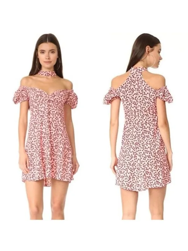 Alexis Loele Off The Shoulder Halter Mini Dress S Pink Clover Choker Draped - Image 3