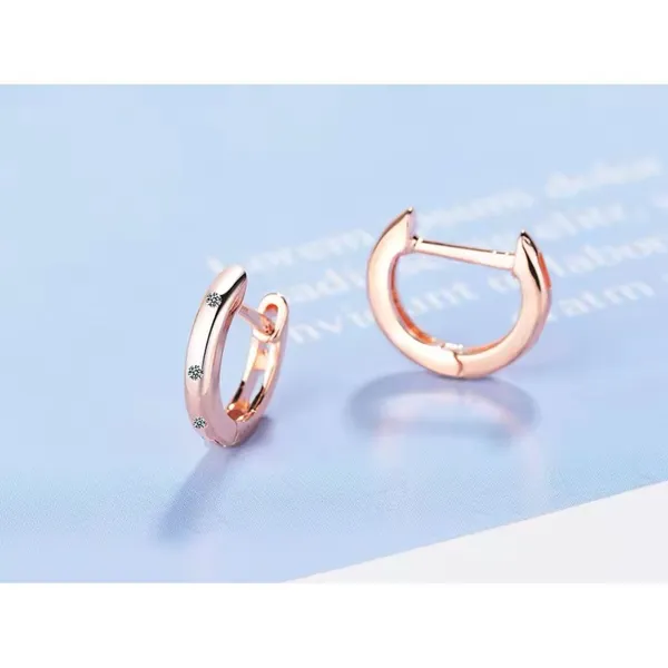 NEW Unisex 14k Rose Gold S925 Huggie Hoop U Shape‎ Simulated Diamond Earrings - Image 7