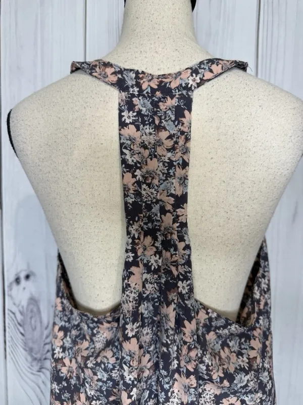 LoveStitch Long Floral Maxi Dress Sz L Pockets Purple Pink Racerback Beach - Image 10
