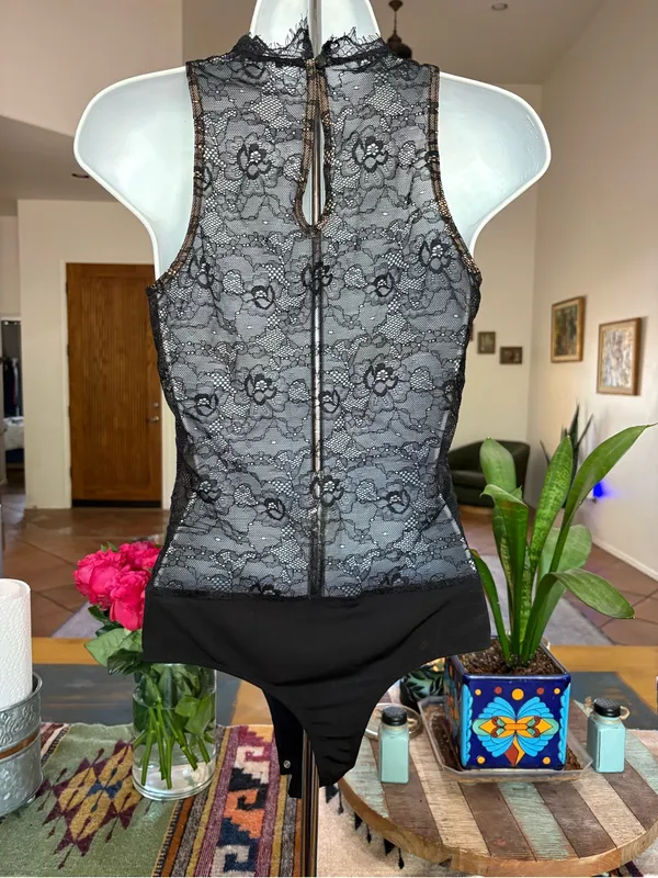 Lulu's Black Lace High-Neck Bodysuit - Image 4
