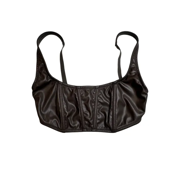 UO Out From Under Brown Vegan Leather Corset Top Bralette‎ Bustier Festival Med - Image 4