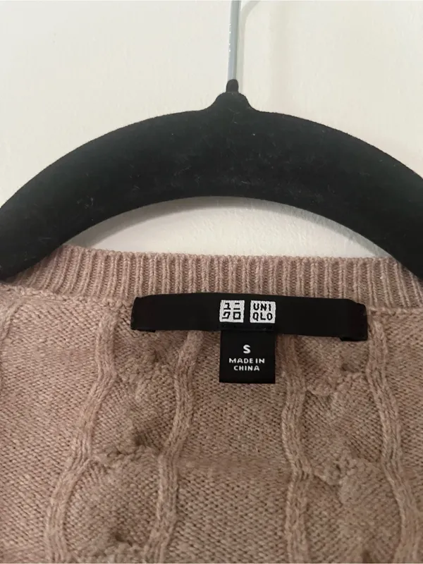 Uniqlo Brown Cable Knit Button Up Cardigan Small Cotton Quiet Luxury Preppy - Image 2